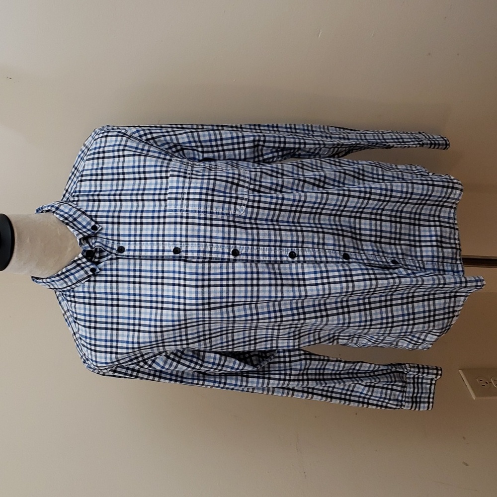 Primark Button-Down Blue Check 100% Cotton Collar Men's Shirt, Size Medium